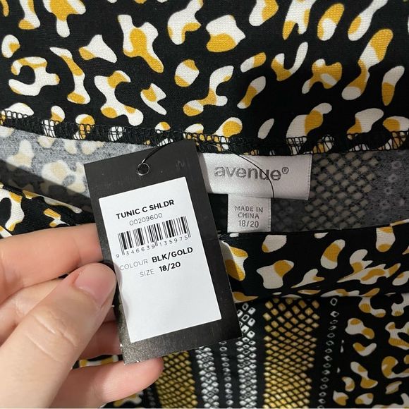 NWT 18/20 Avenue Cold Shoulder Tunic Leopard Print Black Gold White - Picture 6 of 6